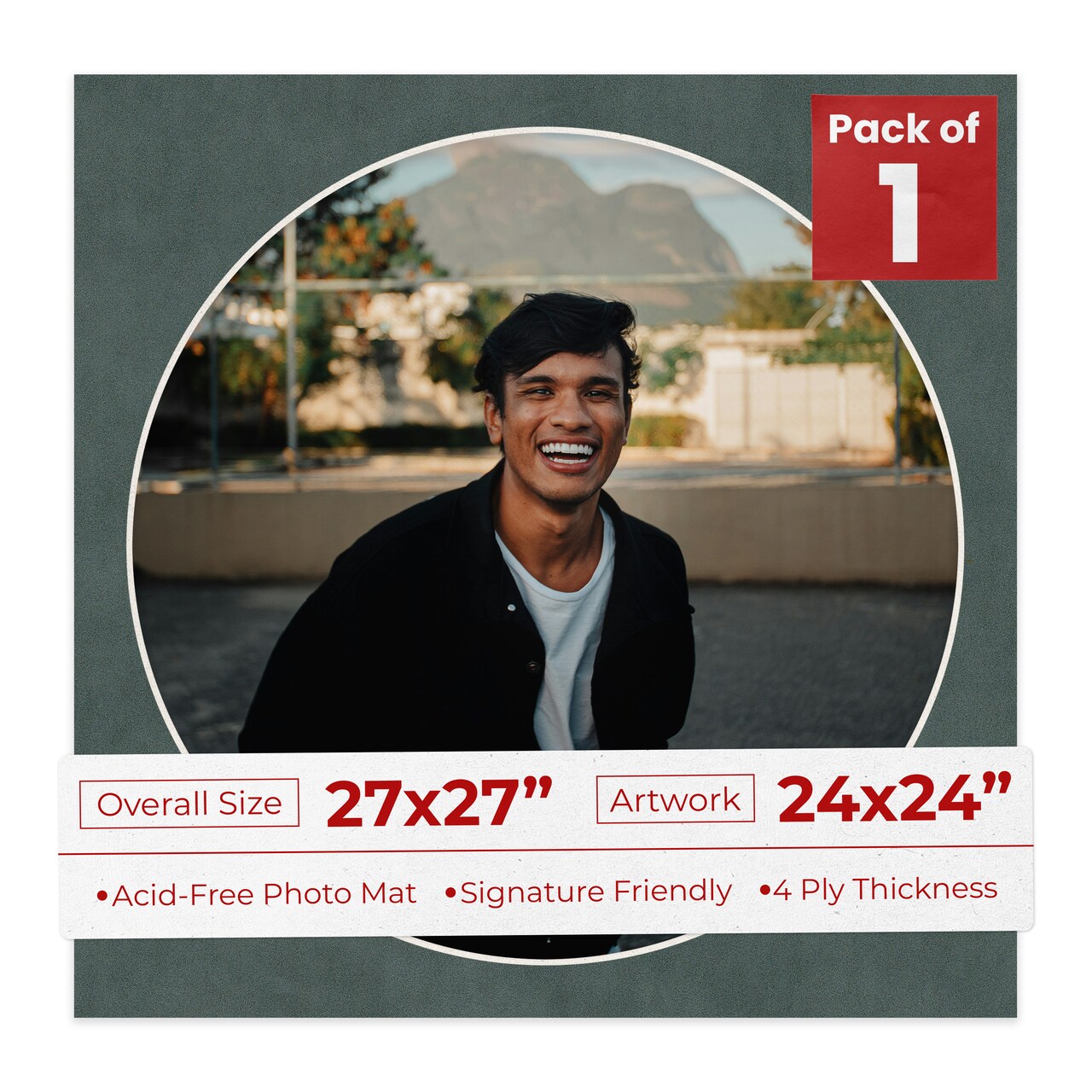 Dark Grey Suede Mat Board for 27x27 Frames - Circle Opening for 24x24 Photos